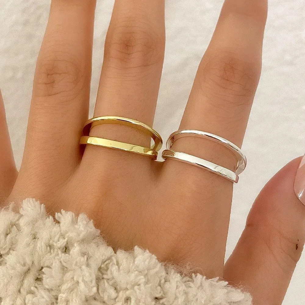925 Sterling Silver Dainty Minimalist Stackable Ring Two Layer Ring